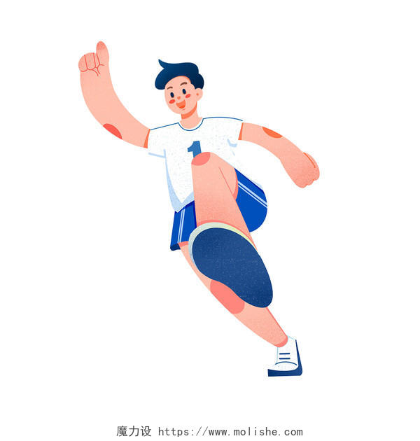 蓝色手绘卡通扁平风学生开学冲刺跑步赛跑元素PNG素材